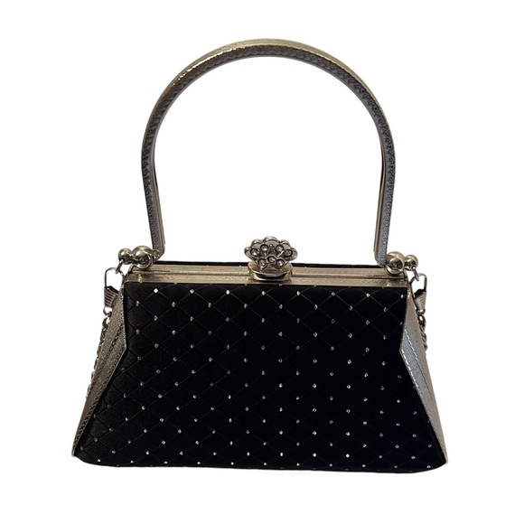Black and Silver Hardshell Handbag with Jeweled Crown Closure NWOT - Picture 1 of 7